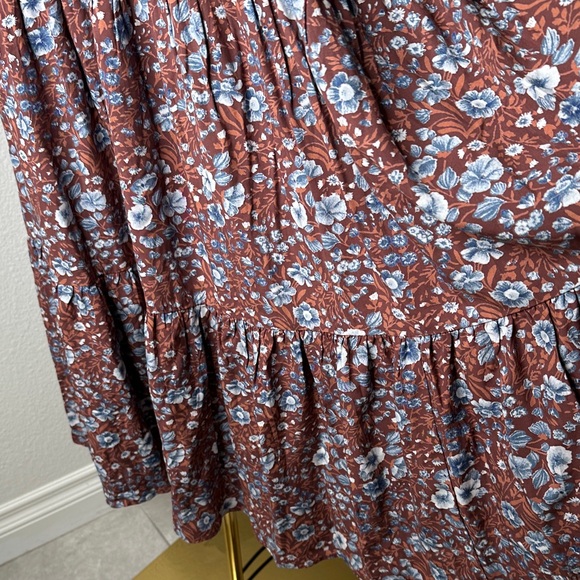 Madewell Rust Floral V-Neck Maxi Dress with Blue Flowers - Picture 5 of 11